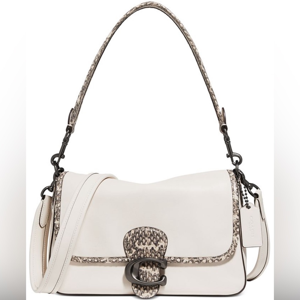Coach Tabby Soft Leather With Snakeskin Detail Shoulder Bag in Cream